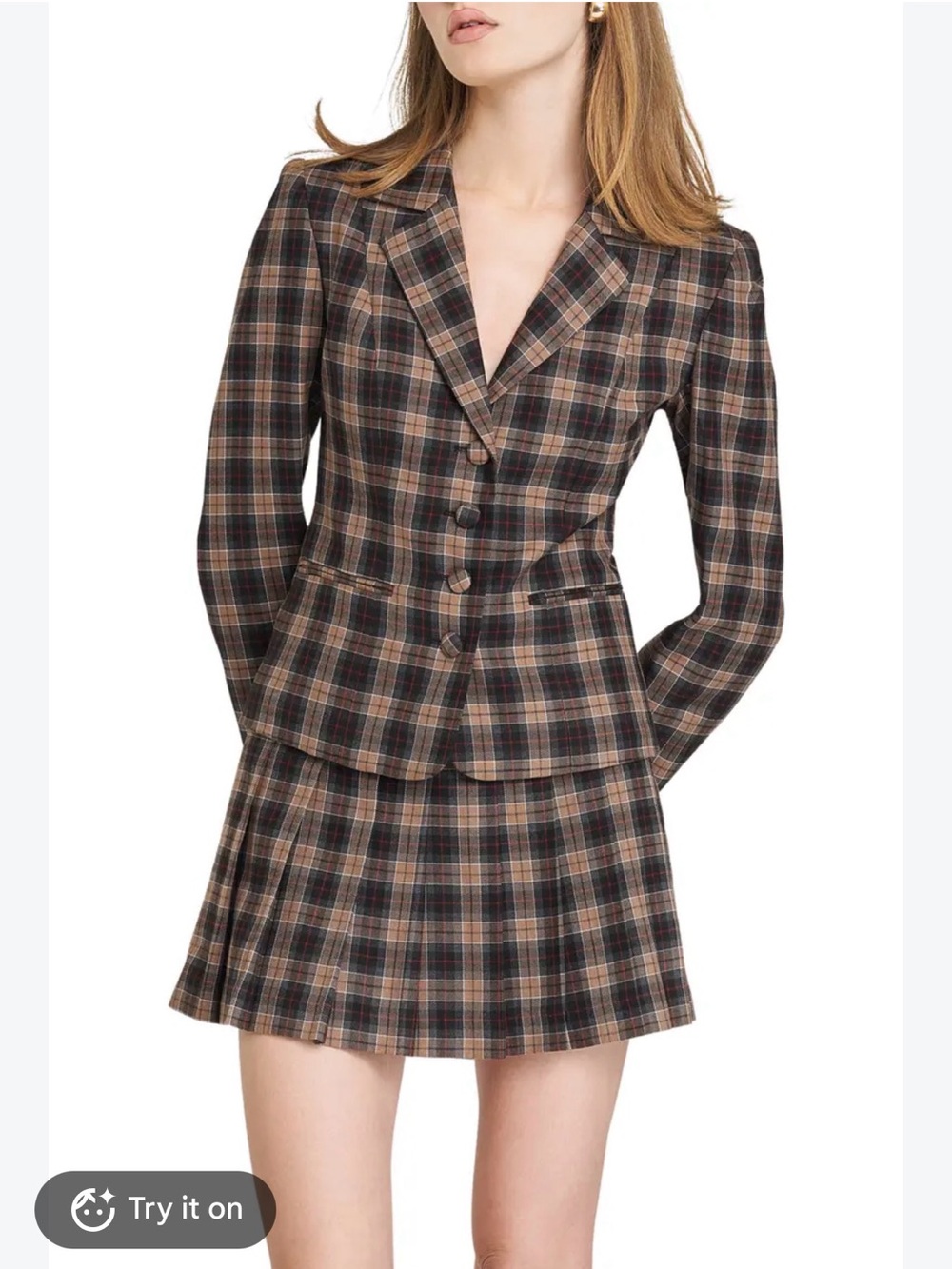 Wayf Brown Plaid Tailored Blazer